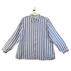 J Jill Womens Large Love Linen Striped Button Front Lightweight Long Sleeve‎